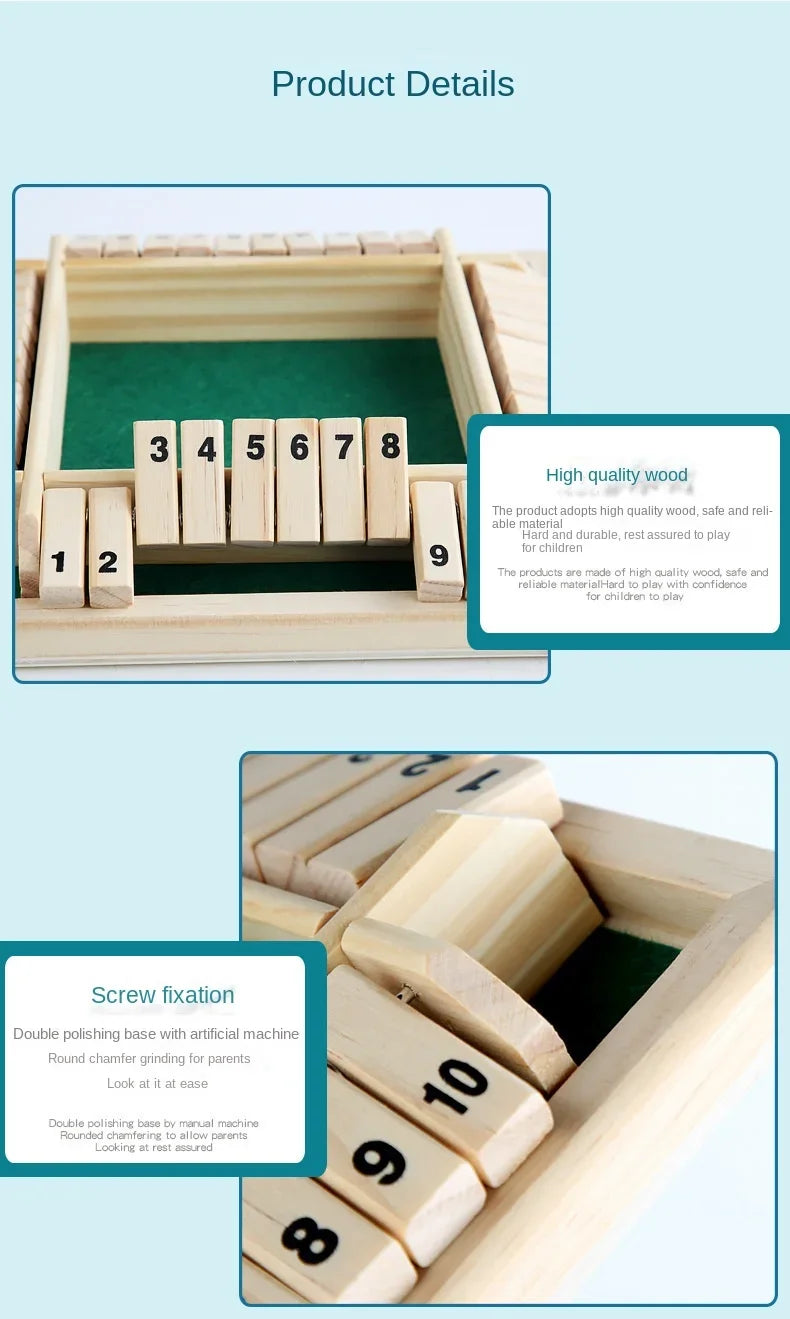 Wooden Dice Board Game Shut The Box for 4 Players Flaps & Dices Game Parent-children Interaction Family Entertainment