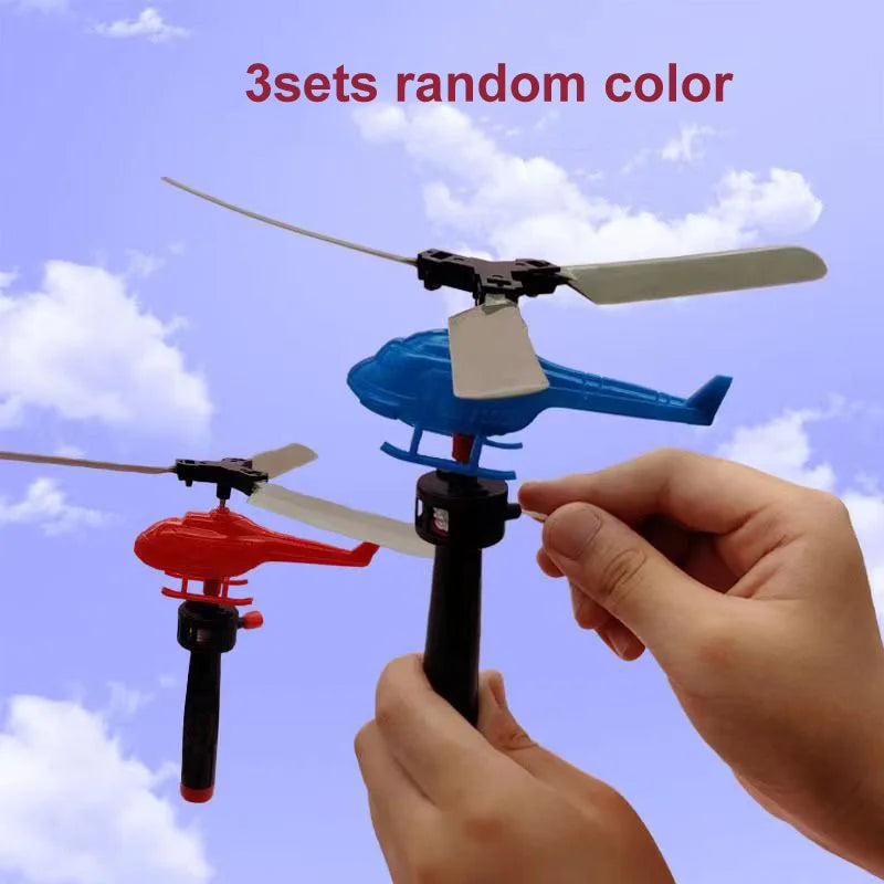1/3/5sets Bamboo Dragonfly Handle Pull Helicopter Children's Outdoor Games Sports Toys for Boys Girls