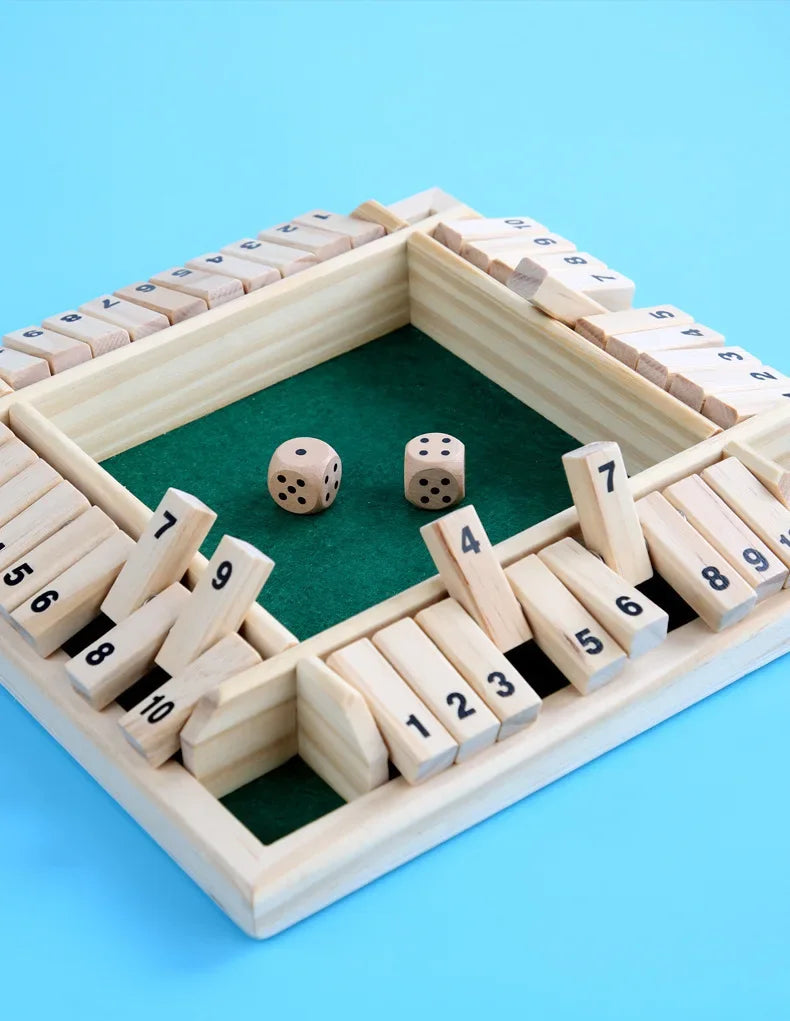 Wooden Dice Board Game Shut The Box for 4 Players Flaps & Dices Game Parent-children Interaction Family Entertainment