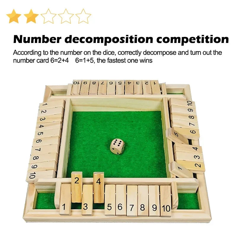 Wooden Dice Board Game Shut The Box for 4 Players Flaps & Dices Game Parent-children Interaction Family Entertainment