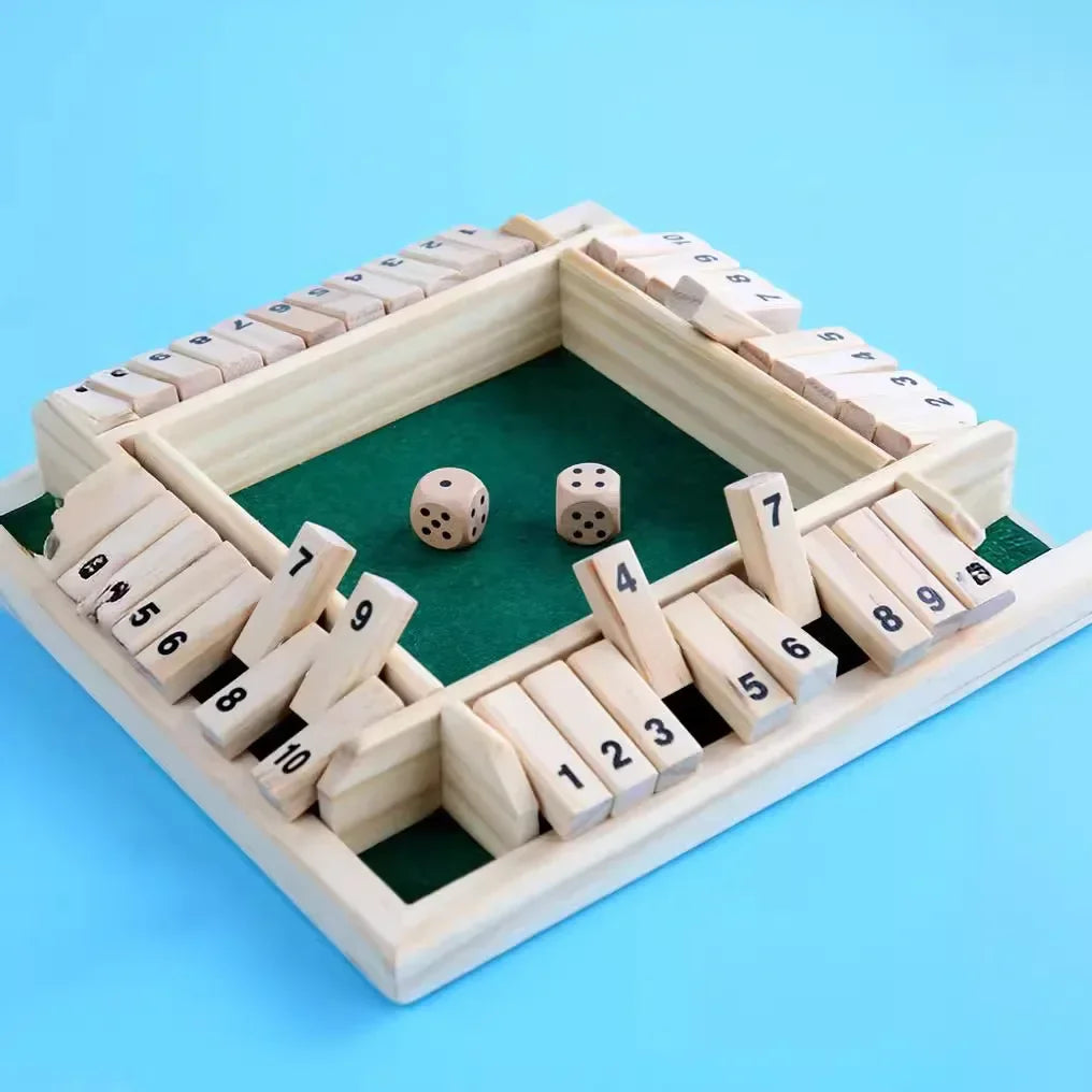 Wooden Dice Board Game Shut The Box for 4 Players Flaps & Dices Game Parent-children Interaction Family Entertainment
