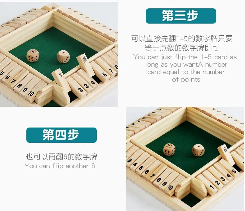 Wooden Dice Board Game Shut The Box for 4 Players Flaps & Dices Game Parent-children Interaction Family Entertainment