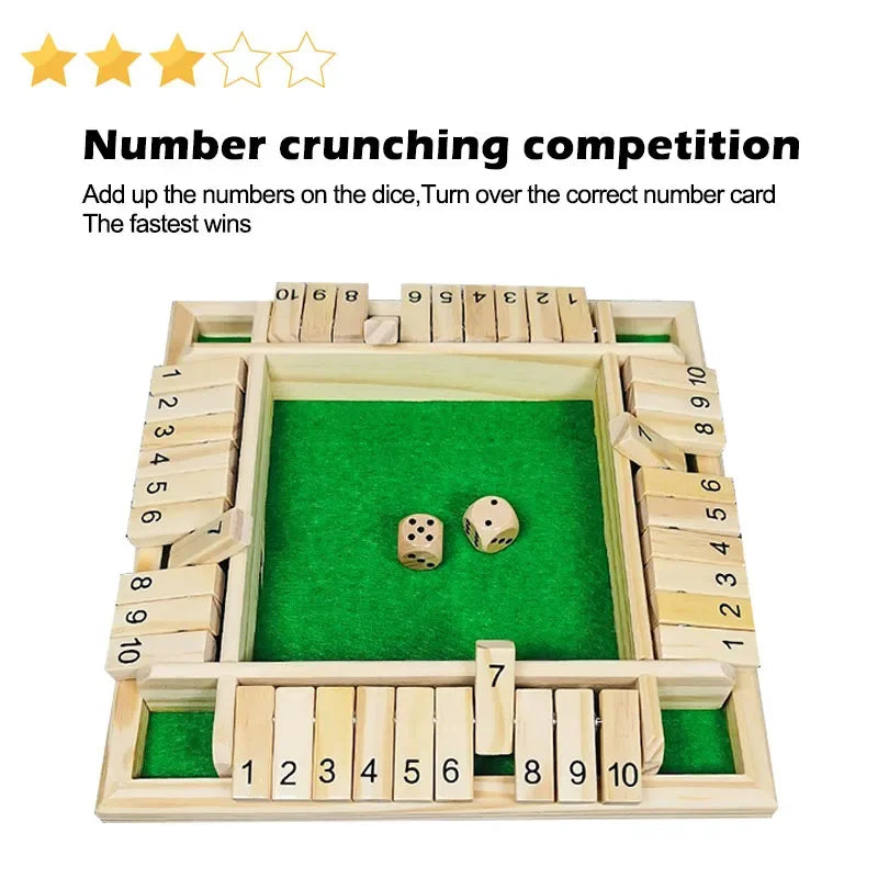 Wooden Dice Board Game Shut The Box for 4 Players Flaps & Dices Game Parent-children Interaction Family Entertainment