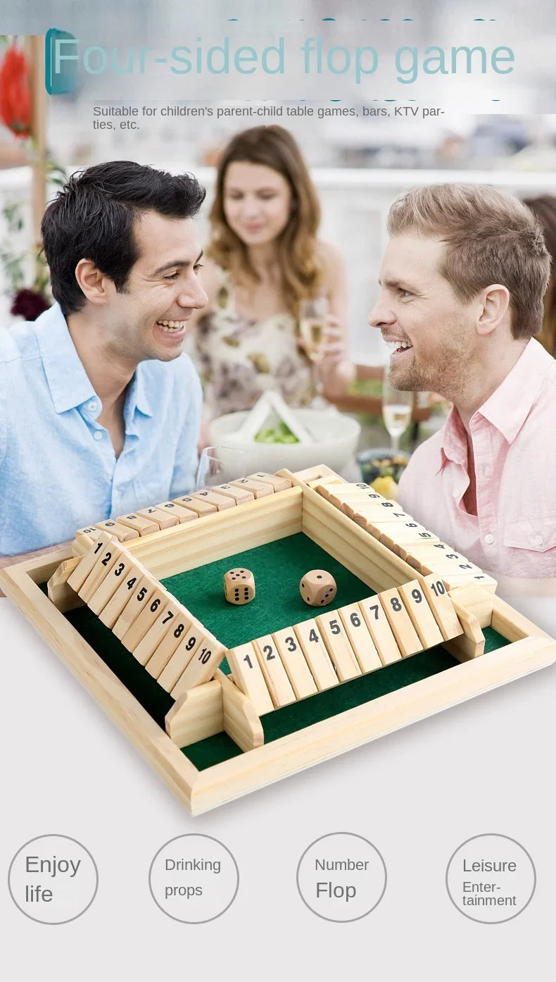 Wooden Dice Board Game Shut The Box for 4 Players Flaps & Dices Game Parent-children Interaction Family Entertainment