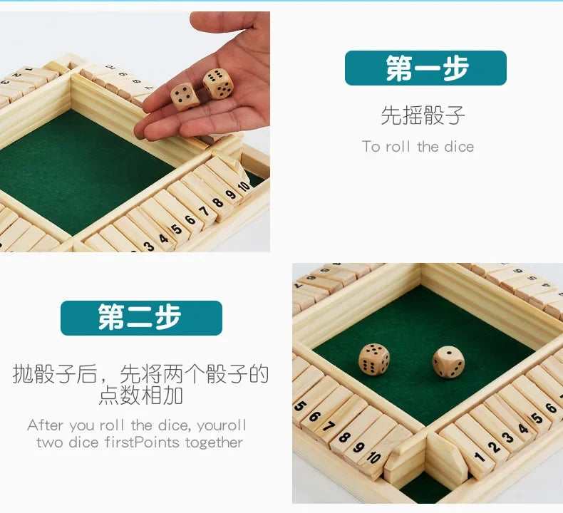 Wooden Dice Board Game Shut The Box for 4 Players Flaps & Dices Game Parent-children Interaction Family Entertainment