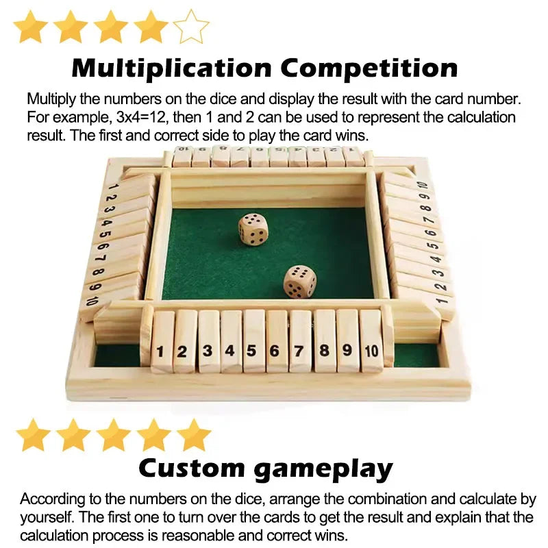 Wooden Dice Board Game Shut The Box for 4 Players Flaps & Dices Game Parent-children Interaction Family Entertainment
