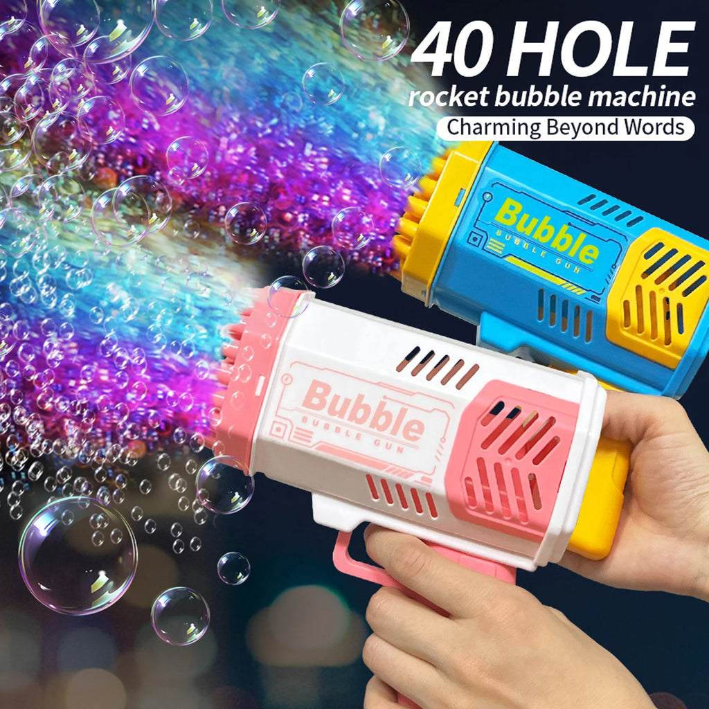 One Loaded Kids 40 Hole Launcher Handheld Portable Automatic Bubble Gun LED Light (Bubble Liquid & Batteries Excluded)