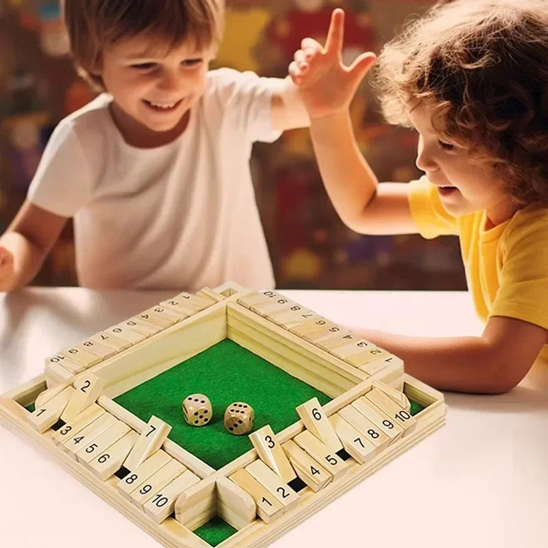 Wooden Dice Board Game Shut The Box for 4 Players Flaps & Dices Game Parent-children Interaction Family Entertainment