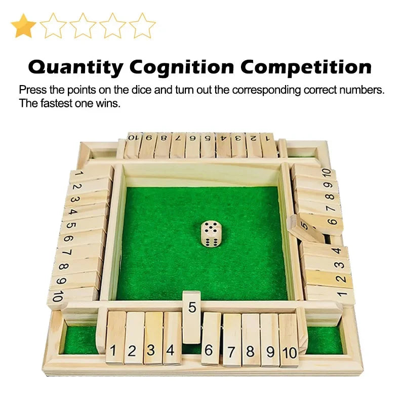 Wooden Dice Board Game Shut The Box for 4 Players Flaps & Dices Game Parent-children Interaction Family Entertainment